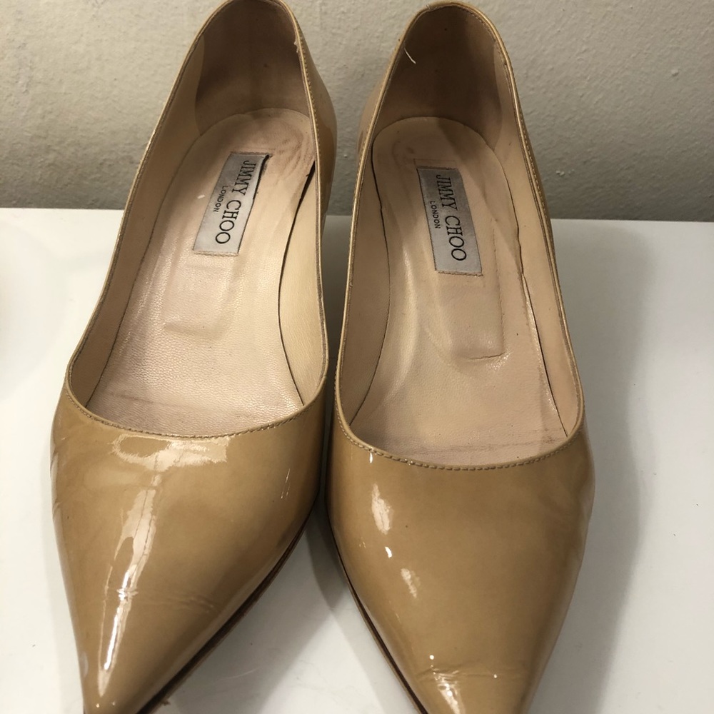 Jimmy Choo Nude Patent Leather Kitten Heel